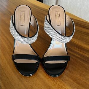 Aquazzura Black and Silver Heeled Sandals 37